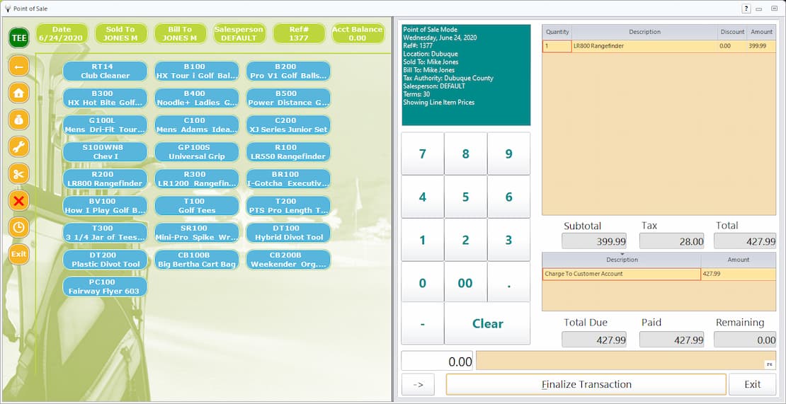 screenshot of charging to account on file