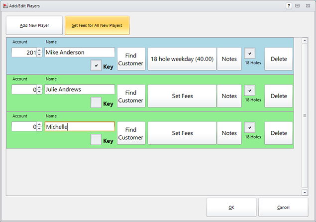 screenshot of adding a customer to tee-sheet